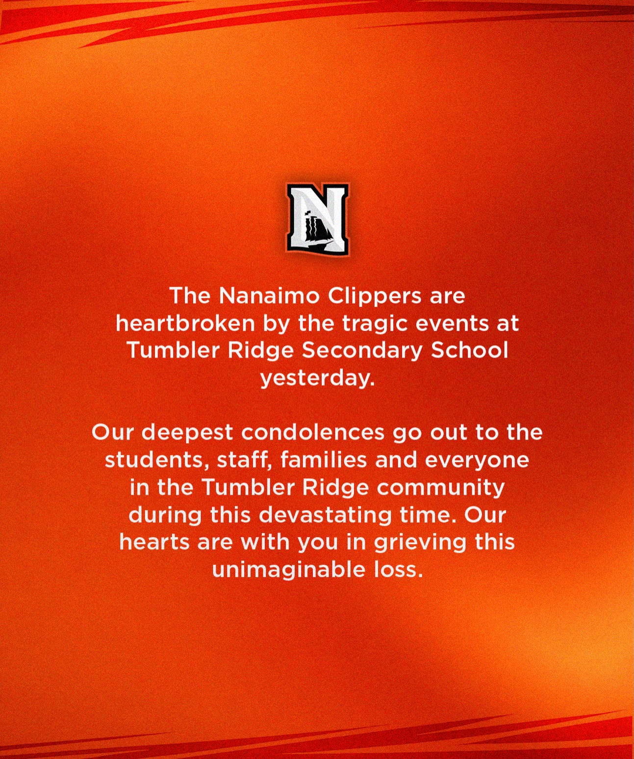 Our thoughts are with the Tumbler Ridge community as we grieve an unimaginable loss.❤️