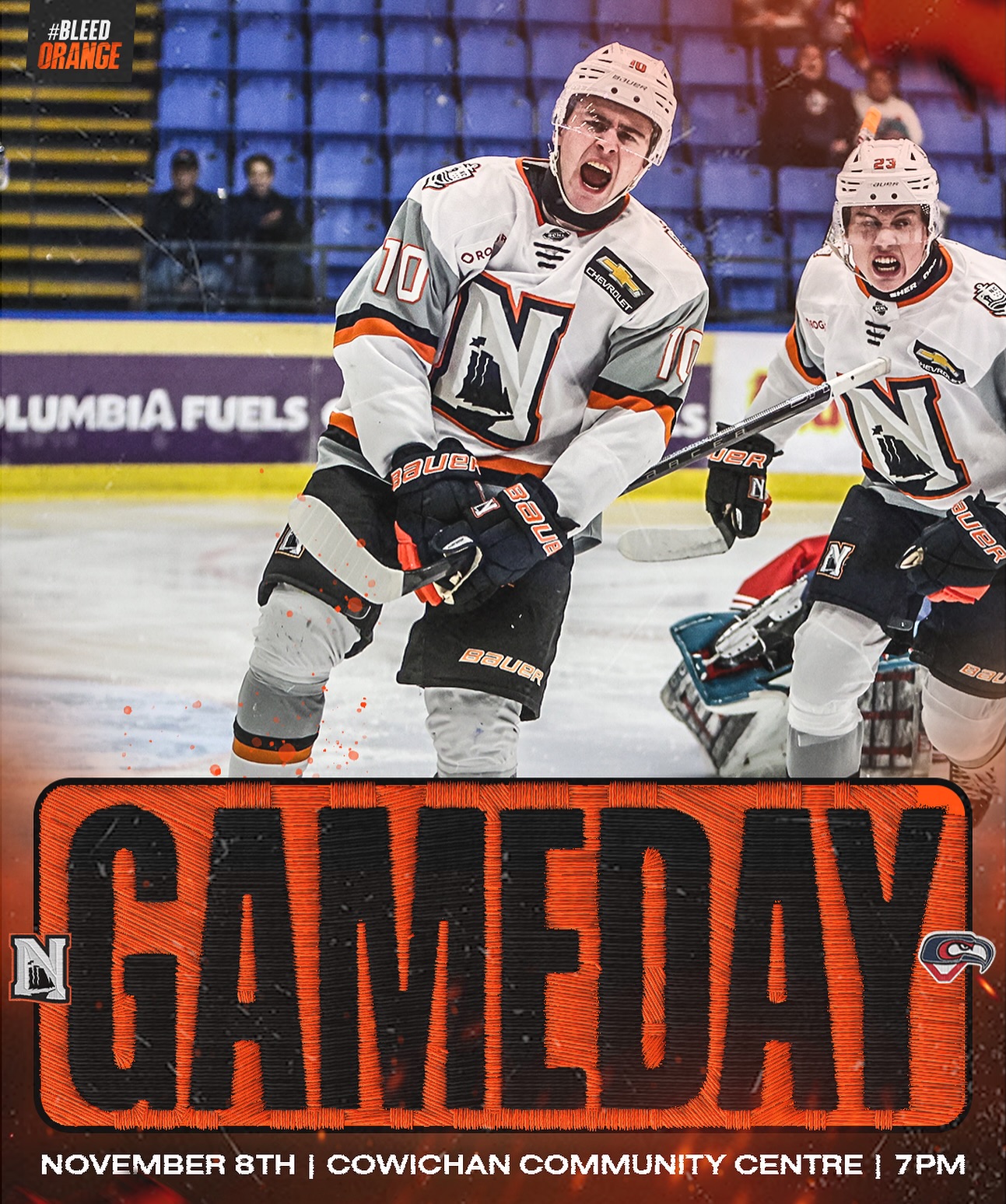 Headed To The CCC‼️

🗓️ Nov. 8th
🕛 7:00 PM PST
📍 Cowichan Community Centre
🆚 Cowichan Capitals 

#BleedOrange