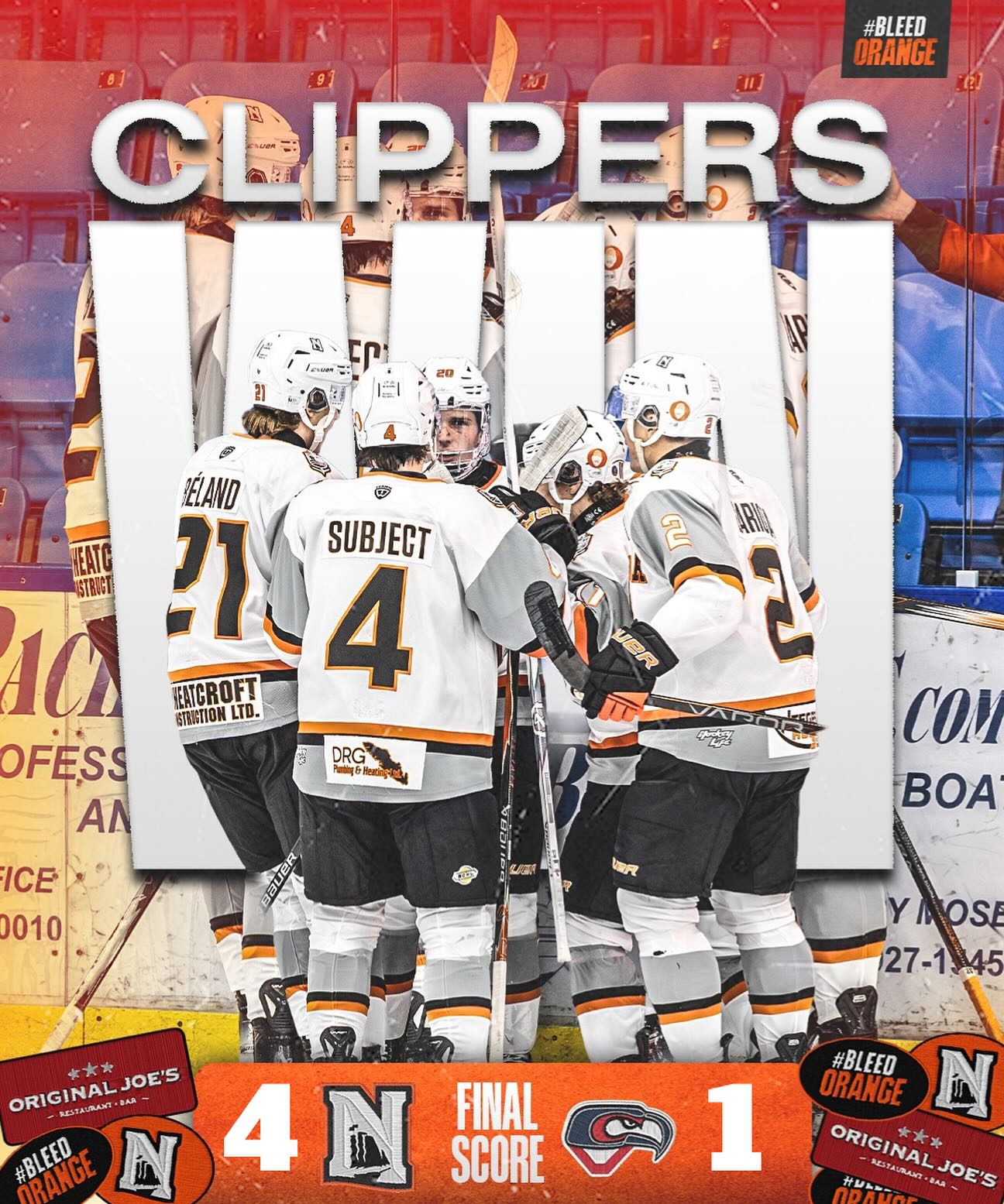 Big Rivalry home win against @cowichancapitals. On the road tomorrow for the back half of the home and home with Cowichan. 

#BleedOrange