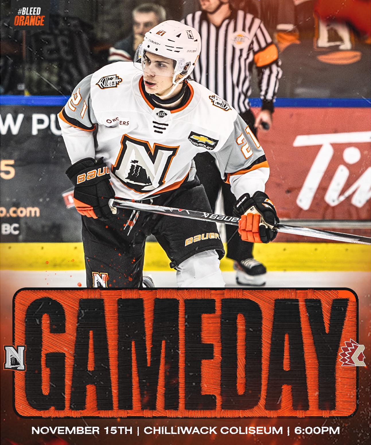 Headed To The Coliseum‼️

🗓️ Nov. 15th
🕛 6:00 PM PST
📍 Chilliwack Coliseum
🆚 Chilliwack Chiefs 

#BleedOrange